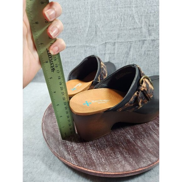 Baretraps Belita Black Leather Clogs With Leopard Print Strap & Buckle 8.5 - Picture 7 of 11